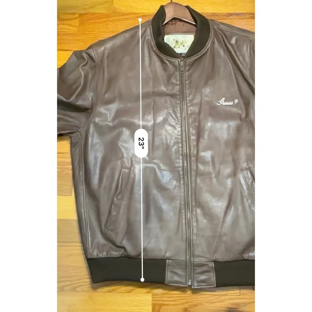 Vintage Guess Mens Brown Leather Bomber Jacket Georges Marciano Outerwear Size M